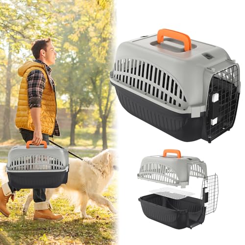 ORHEYA 48 x 32 x 32 cm Katzentransportbox, Schwarz + Grau Pet Transportbox für Kleine Haustiere, Katzen und Hunde, Reisebox mit Praktischem Metallgitter für Auto Reise von ORHEYA