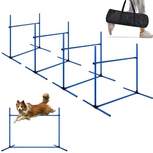 ORHEYA Agility Set Hunde Hürdenset Slalom Stangen Agility Ausrüstung für Hundetraining mit 4 x Hürden Höhenverstellbar, 104x70x101cm, Blau von ORHEYA