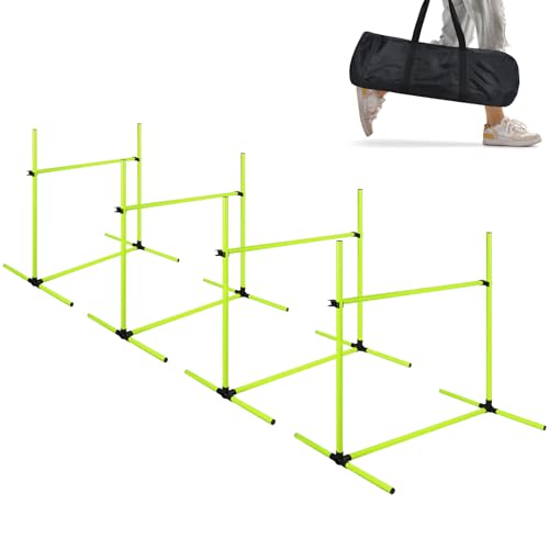 ORHEYA Agility Set Hunde Hürdenset Slalom Stangen Agility Ausrüstung für Hundetraining mit 4 x Hürden Höhenverstellbar, 104x70x101cm, Grün von ORHEYA