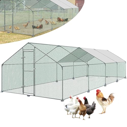 ORHEYA Freilaufgehege 3x8x2m Hühnerstall aus Metall Hühnerhaus mit Sonnenschutzdach Schloss, Freigehege Voliere Hühner Geflügelstall Kleintiergehege von ORHEYA