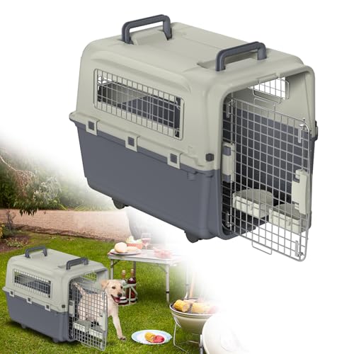 ORHEYA Katzentransportbox Hundebox Hundetransportbox 67x51x58.5 cm, Transportbox für Haustiere Flugzeugbox mit Metalltür & Räder, Reisebox mit Räder, geeignet für Flugzeug Auto Reise, bis 12.5 kg von ORHEYA