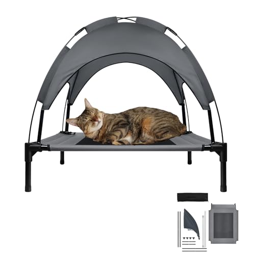 ORHEYA Multifunktionales Haustierbett mit Baldachin, Erhöhtes Hundebett und Katzenbett, Outdoor-Sonnenschutz mit Eisenrahmen, atmungsaktiver Komfort, geeignet für große Tiere, Taftstoff, 76x61x76cm von ORHEYA