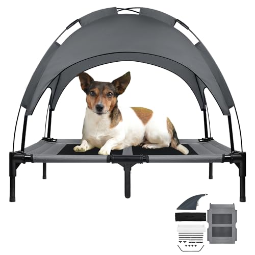 ORHEYA Multifunktionales Haustierbett mit Baldachin, Erhöhtes Hundebett und Katzenbett, Outdoor-Sonnenschutz mit Eisenrahmen, atmungsaktiver Komfort, geeignet für große Tiere, Taftstoff, 92x76x92cm von ORHEYA