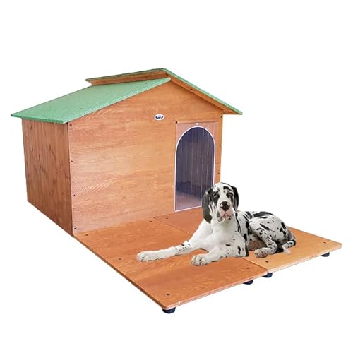 ORIGINAL LEGNO Hundehütten Hundehaus mit Terrasse Hundehöhle Aus Massiv Holz Echtholz Geshenk THERMOVORHANG Made in Italy Mod. XXXL - Extra Large von ORIGINAL LEGNO