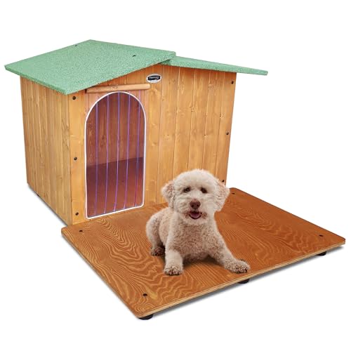 Hundehütten Hundehaus Hundehöhle mit Terrasse Aus Massiv Holz Echtholz Geshenk THERMOVORHANG Made in Italy Mod. Oasi B - Pudel 72x86xH53 von ORIGINAL LEGNO