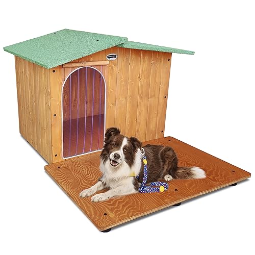 Hundehütten Hundehaus Hundehöhle mit Terrasse Aus Massiv Holz Echtholz Geshenk THERMOVORHANG Made in Italy Mod. Oasi C - Setter 93x110xH68 von ORIGINAL LEGNO