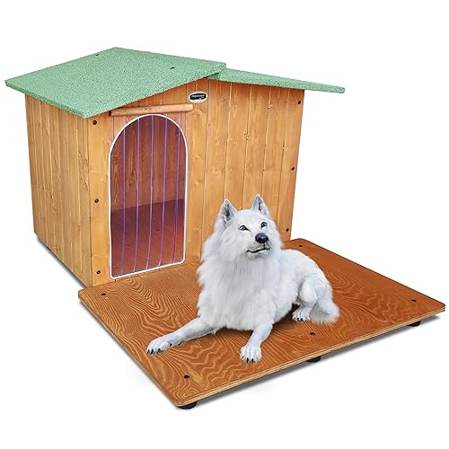 Hundehütten Hundehaus Hundehöhle mit Terrasse Aus Massiv Holz Echtholz Geshenk THERMOVORHANG Made in Italy Mod. Oasi D - Deutscher Schäferhund 102x129xH80 von ORIGINAL LEGNO