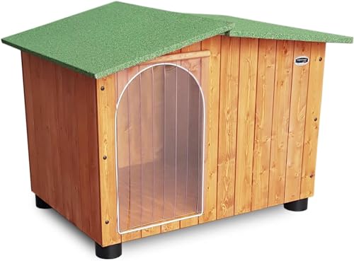 ORIGINAL LEGNO Hundehütten Hundehaus Hundehöhle Aus Massiv Holz Echtholz Geshenk THERMOVORHANG Made in Italy Mod. Oasi E - Dogge 119 x 90 x H87 von ORIGINAL LEGNO