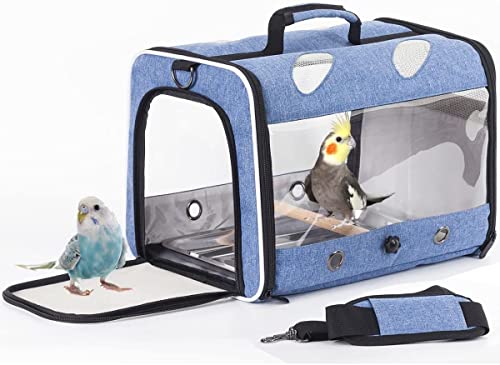 ORIZZP Vogel-Transportbox für Papageien mit Holzstange und Tablett, Vogeltrage (blau, Vogelträger) von ORIZZP