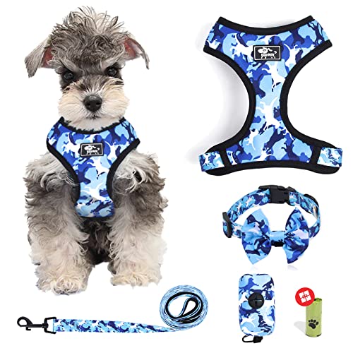 Step in Hundegeschirr und Leine, verstellbar, reflektierend, kein Ziehen, Hundeweste, Geschirr für große Hunde, mit Schleifen-Halsband, Leine und Kotbeutel, groß, Blau/Camouflage von ORLYOBABE