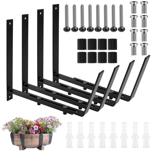 OROMYO 4er Set Blumenkastenhalterung Ohne Bohren Metall Balkonkastenhalter Verstellbar Kann EIN Gewicht von 18kg tragen Standard H Form Blumenkastenhalter für Balkon und Geländer von OROMYO