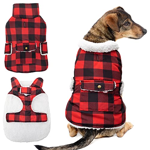 ORZECHKO Hunde Winterjacke Winddichte Fleece Warm Dicker Hundemantel für Schnee Regen kaltes Wetter Plaid Hundeweste Mantel mit D-Ring Outfits für Kleine Mittlere Große Hunde Indoor & Outdoor (S-XXL) von ORZECHKO