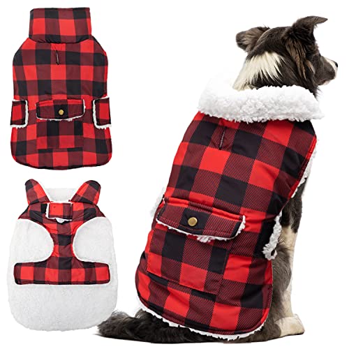 ORZECHKO Hunde Winterjacke Winddichte Fleece Warm Dicker Hundemantel für Schnee Regen kaltes Wetter Plaid Hundeweste Mantel mit D-Ring Outfits für Kleine Mittlere Große Hunde Indoor & Outdoor (S-XXL) von ORZECHKO