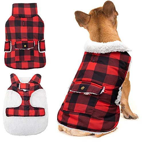 ORZECHKO Hunde Wintermantel Winddicht Fleece Warme Dicke Hundejacke für Schnee Regen kaltes Wetter Plaid Hundeweste Mantel mit D-Ring Outfits für Kleine Mittlere Große Hunde Indoor & Outdoor (S-XXL) von ORZECHKO