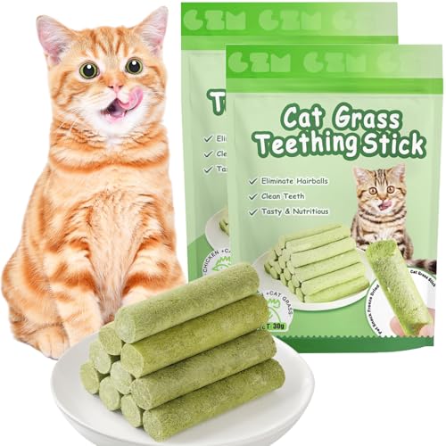 OSDUE 12 Stück Katzengras Snack, Cat Grass Teething Stick, Katzengras Sticks Gefriergetrocknet Snacks für Katzen, Katzenminze, Beißstab aus katzengras, für die Zahnpflege und Haarknäuel Entfernen von OSDUE