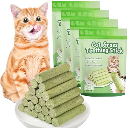 OSDUE 24 Stück Katzengras Snack, Cat Grass Teething Stick, Katzengras Sticks Gefriergetrocknet Snacks für Katzen, Katzenminze, Beißstab aus katzengras, für die Zahnpflege und Haarknäuel Entfernen von OSDUE