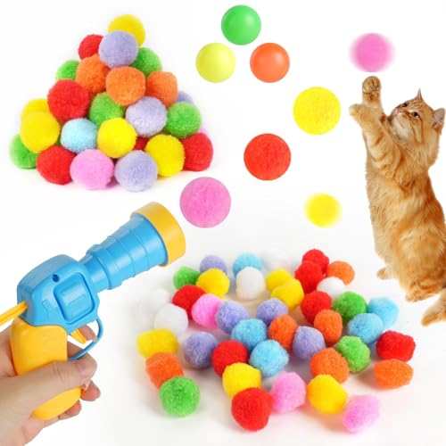 OSDUE Katzenspielzeug Bälle, 100 Interaktives Katzenspielzeug Ball Pistole, Katzen Spielzeug für Katzen, Katzenspielzeug-Werfer Cat Toy, zum Selbstspielen, Katzenspielzeug für den von OSDUE