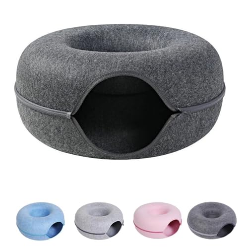 Meowmaze-Katzenbett, Meow-Labyrinth-Tunnelbett, runder Filz-Katzentunnel, abnehmbares Katzennestbett, waschbarer Katzenspieltunnel für ca. 9 Pfund kleine Haustiere (L,Dark Gray) von OSTRI