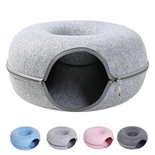 Meowmaze-Katzenbett, Meow-Labyrinth-Tunnelbett, runder Filz-Katzentunnel, abnehmbares Katzennestbett, waschbarer Katzenspieltunnel für ca. 9 Pfund kleine Haustiere (S,Light Gray) von OSTRI