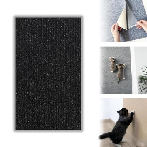 Pawmingle Cat Scratching Carpet, Sticky Cat Scratch Wall Mat, Cat Scratching Mat Self Adhesive, Wall Climbing Cat Scratcher Couch Corner Furniture Protectors (Black,L) von OSTRI