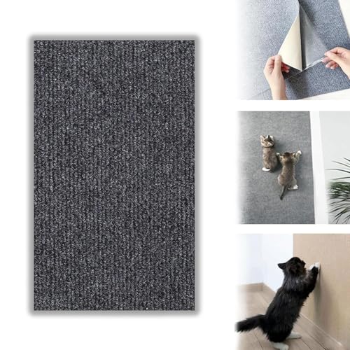 Pawmingle Cat Scratching Carpet, Sticky Cat Scratch Wall Mat, Cat Scratching Mat Self Adhesive, Wall Climbing Cat Scratcher Couch Corner Furniture Protectors (Dark-Gray,L) von OSTRI