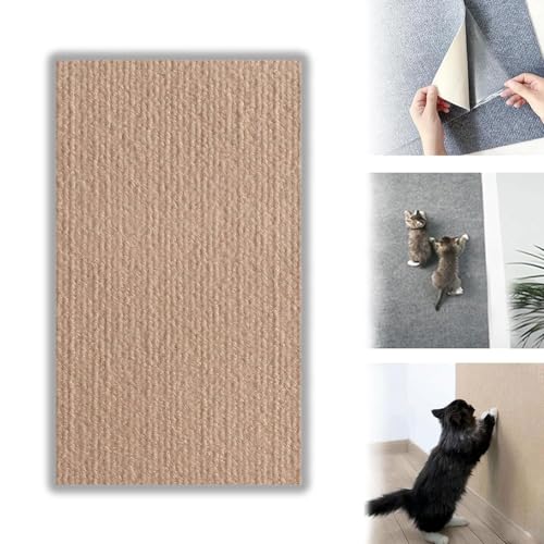 Pawmingle Cat Scratching Carpet, Sticky Cat Scratch Wall Mat, Cat Scratching Mat Self Adhesive, Wall Climbing Cat Scratcher Couch Corner Furniture Protectors (Khaki,L) von OSTRI