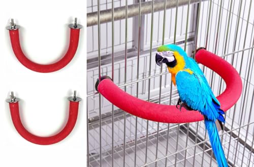 2 x 15,5 cm rote U-förmige Sandstangen mit rauer Oberfläche, Vogelkäfig-Sitzstangen für normale bis große Vögel, Amazonas, Graupapageien, Sittiche, Aras von OSWINMART