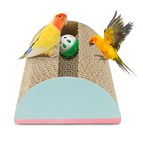 Papageienspielzeug aus Pappe mit Glöckchen, Vogelkäfig-Sitzstangen, Spielzeug für kleine bis normale Papageien, Amazonas, graue Papageien, Sittiche, Aras von OSWINMART