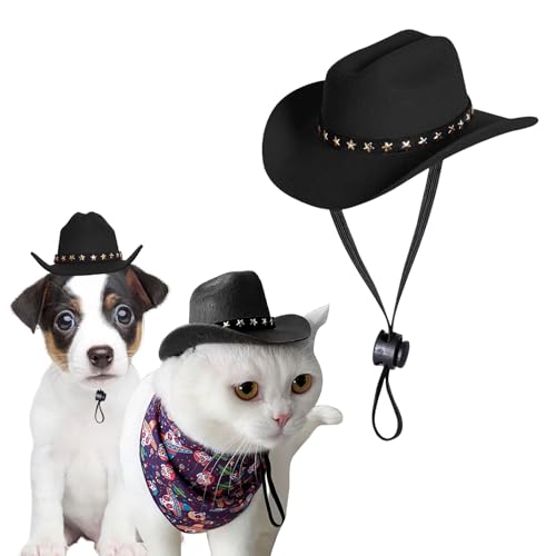 Cowboyhut für Haustiere, lustiger Cowboyhut, Cosplay-Mütze für Welpen, kleine Hunde, Katzen, Urlaubskostüm, Haustier-Party-Dekoration (schwarz), 1 Stück von OTKARXUS