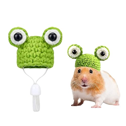 Hamstermütze, niedlicher Froschhut mit verstellbarem Riemen, handgestrickt, kleines Kostüm, Zubehör für kleine Tiere, Weihnachten, Urlaub, Party, Foto-Requisiten (Frosch) von OTKARXUS