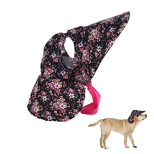 Haustier-Blumenhut, 1 Stück Retro-Blumen-Katzen-Hunde-Hüte mit Ohrlöchern, verstellbare Sommer-Sonnenkappe für Welpenpflege, kleine und mittelgroße Hunde und Katzen (klein, schwarze Flora) von OTKARXUS