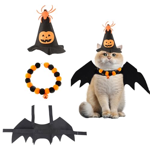 Haustier-Fledermausflügel, Halloween-Kostüm, Katzen-Hundehalsband, Spinne, Kürbis, Hexenhut, Fledermausflügel, Halloween-Kostüm für kleine Hunde, Welpen, Katzen, Cosplay-Kostüme von OTKARXUS