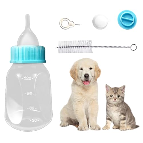 Haustier-Futterflaschen-Set, 1 Stück, 120 ml, Welpen-Stillflasche mit Ersatznippel und Reinigungsbürste, Milchflasche für Hunde und Katzen, für Kätzchen, Welpen, kleine Haustiere, Fütterungswerkzeug von OTKARXUS