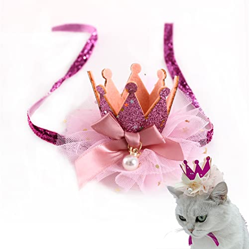 Haustierhut - Niedliche Spitze Katze Hund Geburtstag Krone Mädchen Prinzessin Kopfbedeckung mit Schleife Perle Verstellbares Kätzchen Welpe Kopfschmuck Kostüm Zubehör für Hochzeit Geburtstag Party Fotografie Dekorationen (rosa) von OTKARXUS