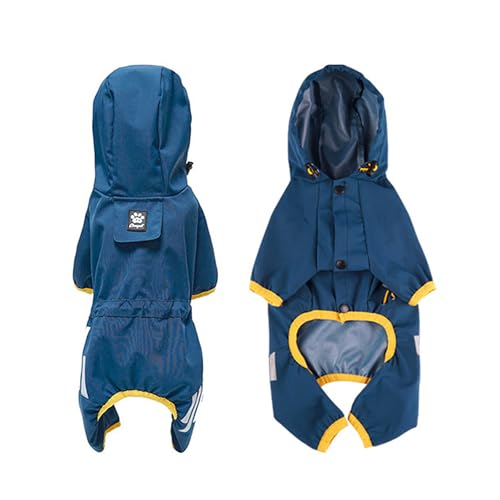 Hunde-Regenmantel, wasserdichte Regenjacke mit Kapuze und Beinen und Geschirrloch, verstellbarer Hunde-Regenmantel für kleine und mittelgroße Hunde, Blau, Größe XL von OTKARXUS