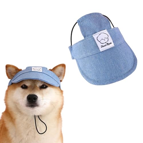 Hunde-Sonnenhut, 1 Stück, verstellbarer Denim-Hut, Baseballkappe mit Ohrlöchern, Sonnenschutzhut für Welpen, kleine, mittelgroße Hunde, Katzen (S) von OTKARXUS