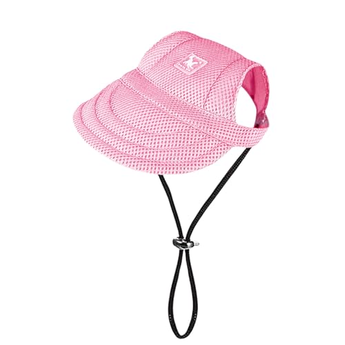 Hundehüte, lässiger Schirm, Baseball-Sonnenhut, Sportmütze mit Ohrlöchern und Kinnriemen für kleine, mittelgroße Hunde, Aktivitäten drinnen und draußen (Rosa, L) von OTKARXUS