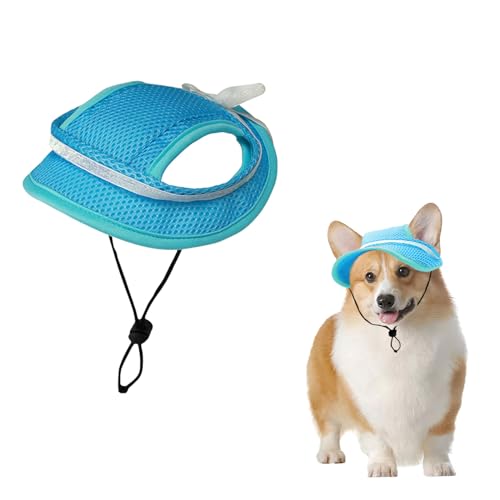 Hundehut, 1 x verstellbare Hundevisierkappe mit Ohrlöchern, Sommer-Sonnenschutzhut für Welpen, Hunde, Spaziergänge im Freien (Blau, S) von OTKARXUS