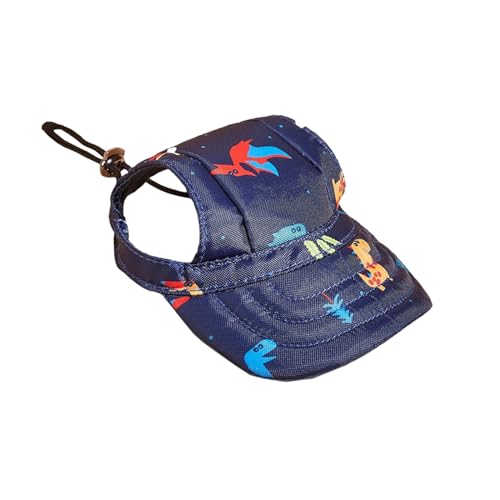 Hundehut, verstellbar, Baseballkappe mit Ohrlöchern und Kinnriemen, lässiger Sonnenschutzhut für Welpen, kleine, mittelgroße Hunde, Katzen (marineblauer Dinosaurier, XL) von OTKARXUS