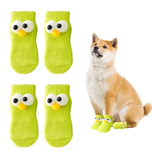 Hundesocken, 4 Stück, rutschfeste Hundesocken, Pfotenschutz für kleine Hunde, zum Spazierengehen drinnen und draußen, niedliches Cartoon-Design, dehnbar, warm, für Spaziergänge drinnen und draußen von OTKARXUS