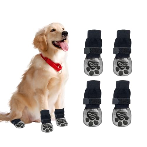 OTKARXUS Hundesocken, 4 Stück, Pfotenschutz, Pfotenschutz mit verstellbarem Riemen, für Welpen, Hunde, drinnen und draußen, Hartholzboden (XL) von OTKARXUS