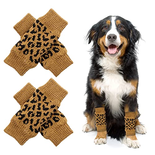 Hundebeinwärmer, 4 Stück, warme gestrickte Haustier-Beinsocken, Leopardenmuster, Hundebein-Ellbogenschutz für Kätzchen, Welpen, kleine, mittelgroße Hunde, Katzen (S) von OTKARXUS