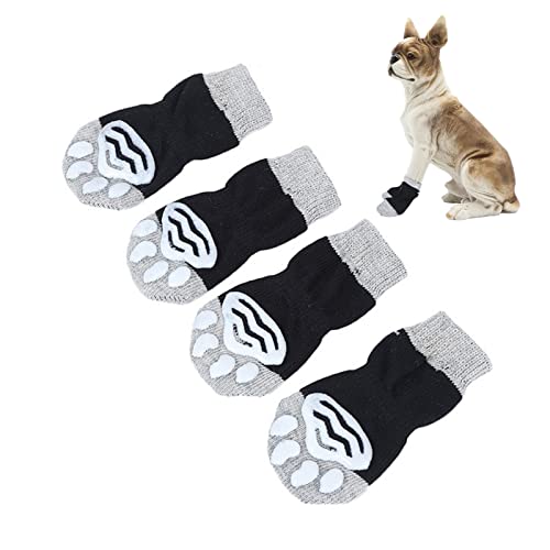 OTKARXUS Rutschfeste Hundesocken - 4 Stück Haustier Winter Warm Rutschfest Pfotenschutz Welpe Katze Gestrickte Baumwolle Socken für den Innenbereich (L - Breite 3,5 cm, Länge 9 cm) von OTKARXUS