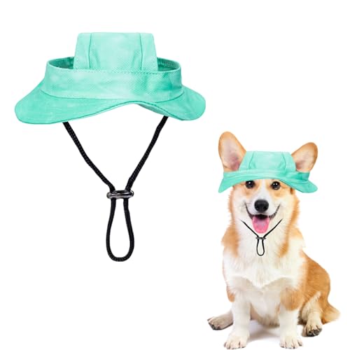 Hunde Sonnenhut,1 Stück Verstellbar Hunde Sonnenschutz Mütze Mit Ohrlöchern, Runde Krempe Hunde Visier Cap Haustier Fischerhut für Welpen Kleine Hunde, Katzen Outdoor-Sport（Grün S） von OTKARXUS