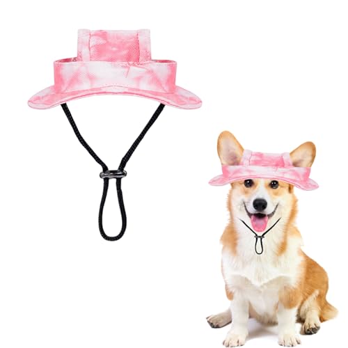 Hunde Sonnenhut,1 Stück Verstellbar Hunde Sonnenschutz Mütze Mit Ohrlöchern, Runde Krempe Hunde Visier Cap Haustier Fischerhut für Welpen Kleine Hunde, Katzen Outdoor-Sport(Rosa, L) von OTKARXUS