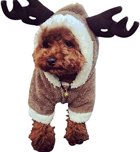 Weihnachtliche Haustierkleidung - niedlicher Elch-Kapuzenmantel Winter Warm Haustier Kostüm Welpen Halloween Rentier Cosplay Outfit für kleine Hunde Katzen (XL für 3,5–5 kg) von OTKARXUS