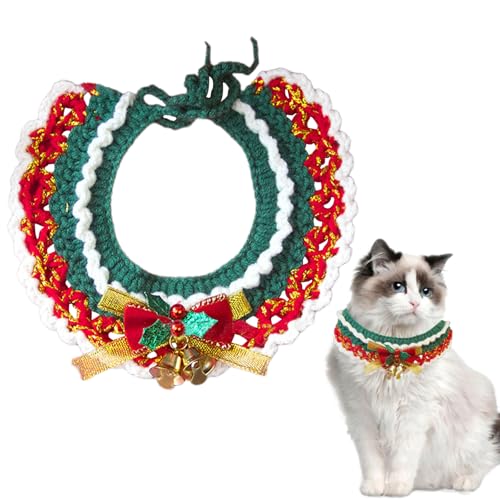 Weihnachtliches Katzen-Lätzchen, 1 x Fliege und Glocke, gestrickt, Haustier-Schal, waschbares Katzenhalsband, Bandana, Haustierkostüm für Katzen, Hunde, Urlaub, Festival, Themenparty, verstellbar von OTKARXUS