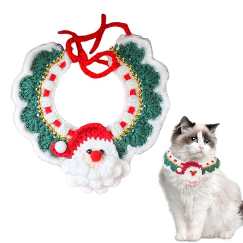 Weihnachtliches Katzen-Lätzchen, gestrickter Weihnachtsmann-Schal, waschbares Katzenhalsband, Bandana, Haustierkostüm für Katzen, Hunde, Urlaub, Festival, Themenparty, verstellbar (Weihnachtsmann, S) von OTKARXUS