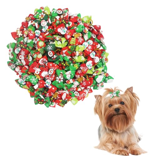 Weihnachts-Hundehaarschleifen mit elastischen Gummibändern, 30 Stück, zufällige Farben, Schleife, Hundehaarbänder, Weihnachtsschleifen, Welpenhaarpflege-Zubehör für Langhaar, Welpen, Kätzchen, Hunde, von OTKARXUS