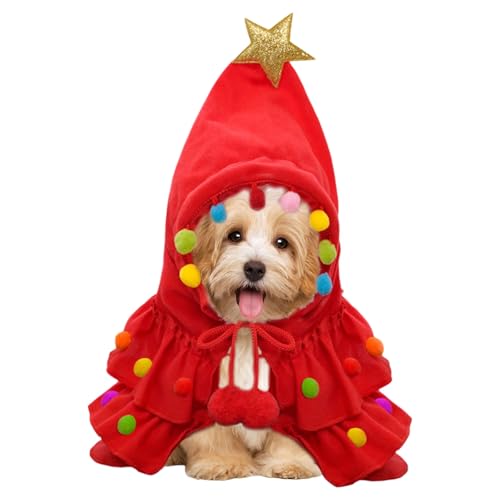 Weihnachtskostüm für Haustiere, 1 x Weihnachtsumhang mit Hut, niedlicher Weihnachts-Katzenumhang mit Stern und Pompons, Party-Cosplay-Kostüm für Kätzchen, kleine Katzen, Hunde (Rot, S) von OTKARXUS